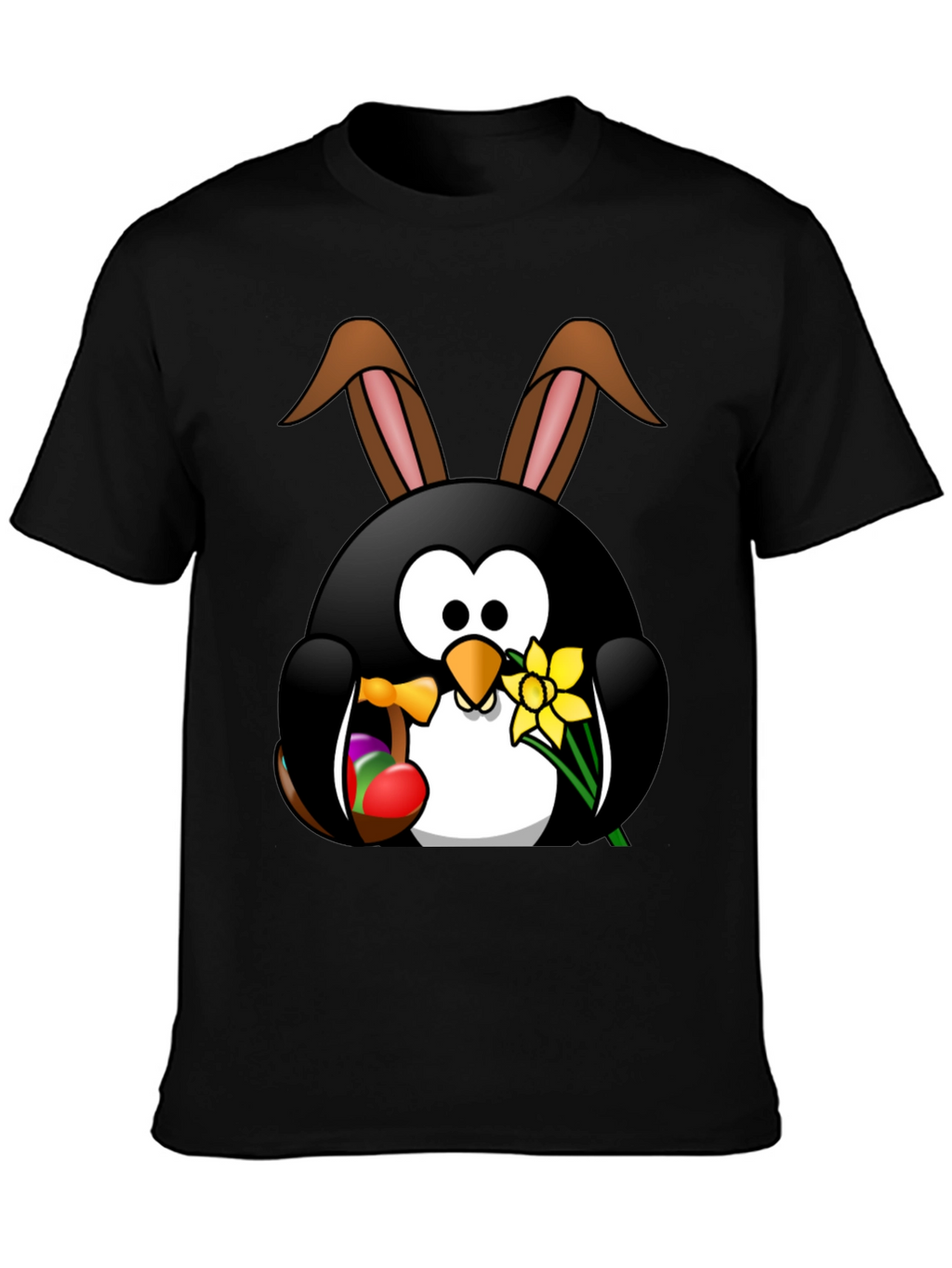 Easter Penguin Bunny Black T-Shirt