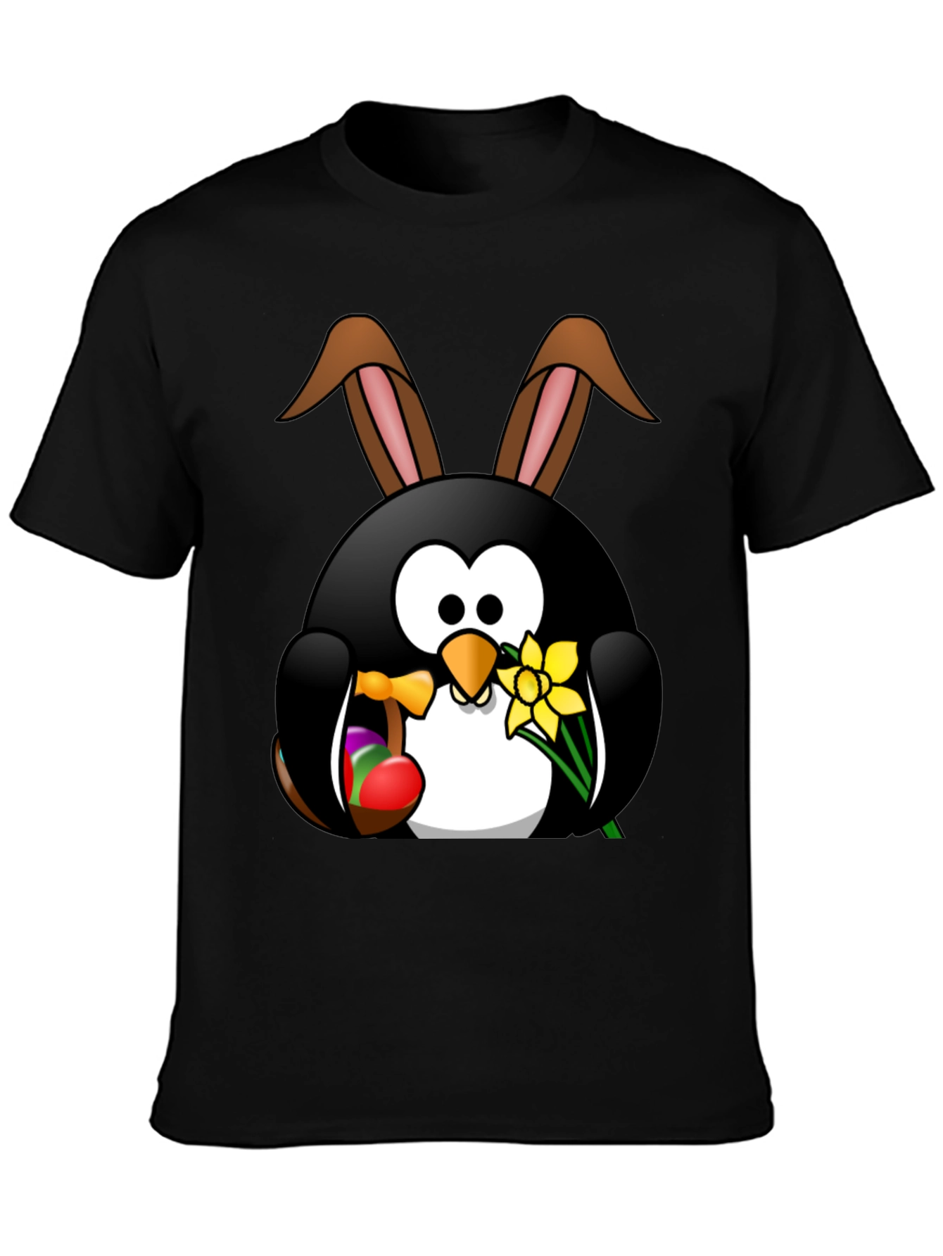 Easter Penguin Bunny Black T-Shirt