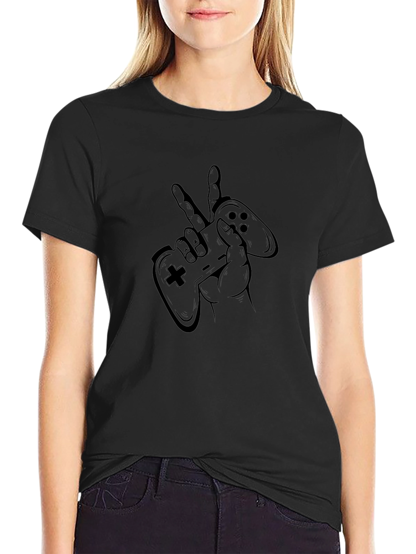 Gamer Peace Black T-Shirt - Console Controller Graphic Tee