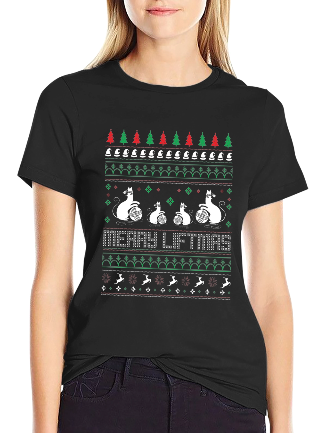 Merry Liftmas Cat Ugly Christmas Sweater T-Shirt