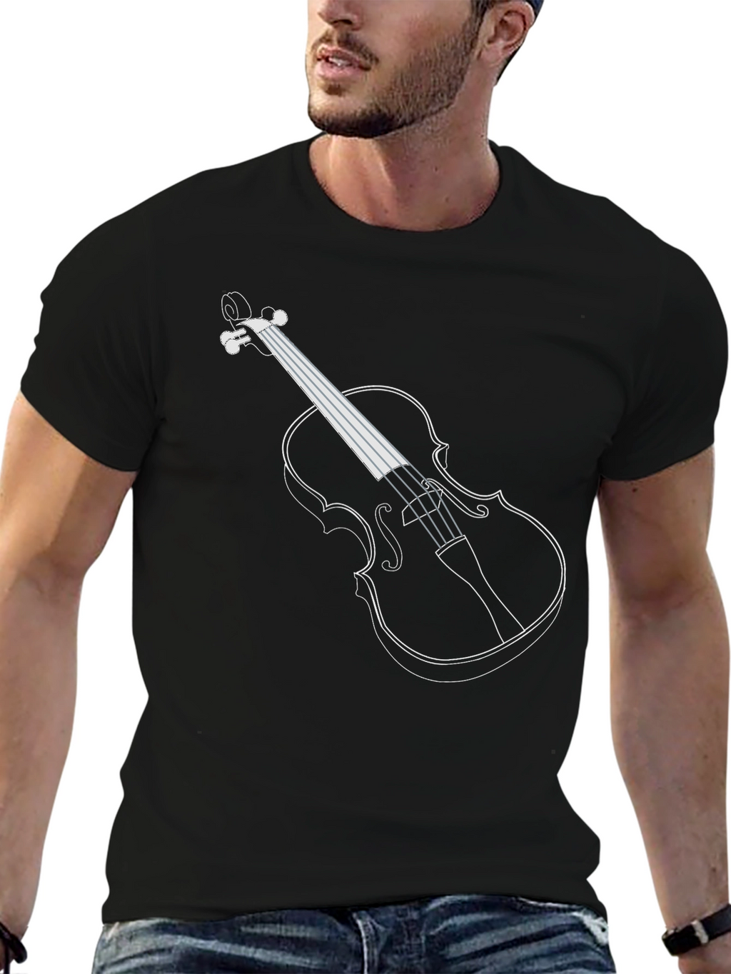 Violin Outline Black T-Shirt