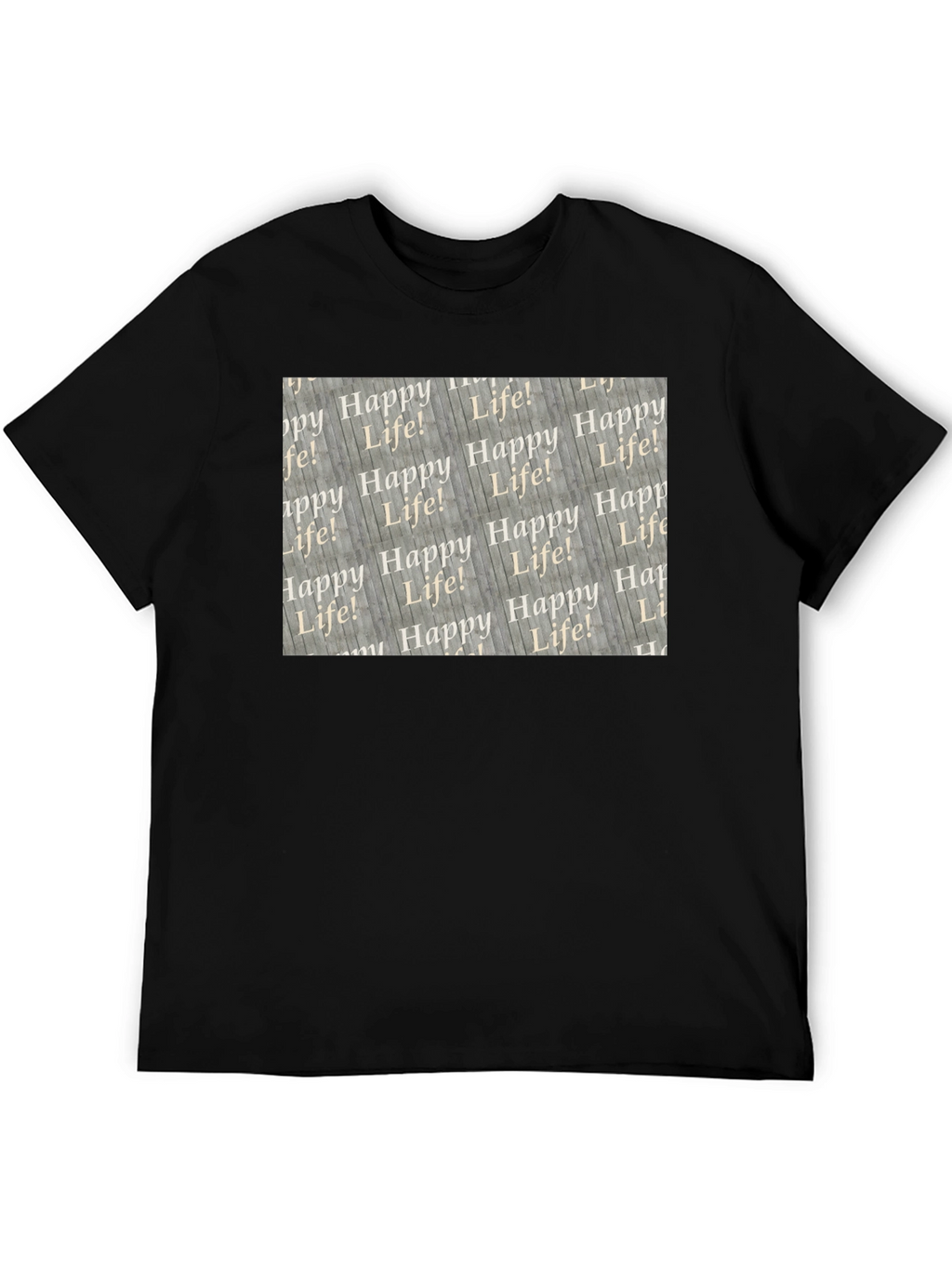 Happy Life Patterned Black T-Shirt