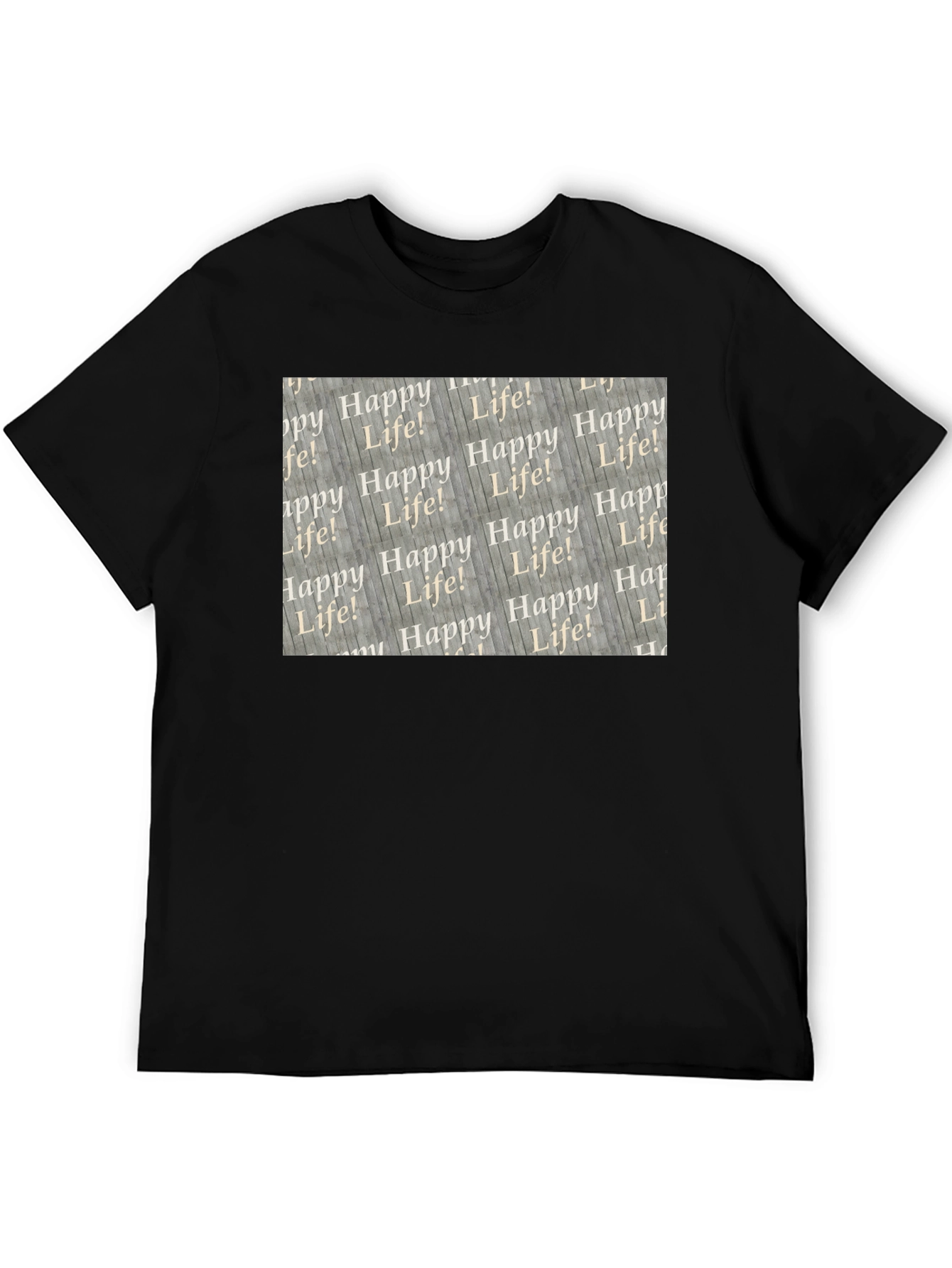 Happy Life Patterned Black T-Shirt