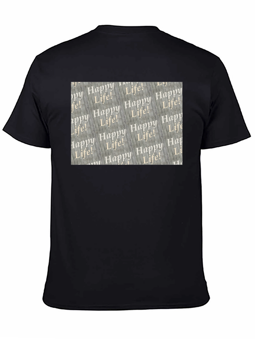 Happy Life Patterned Black T-Shirt
