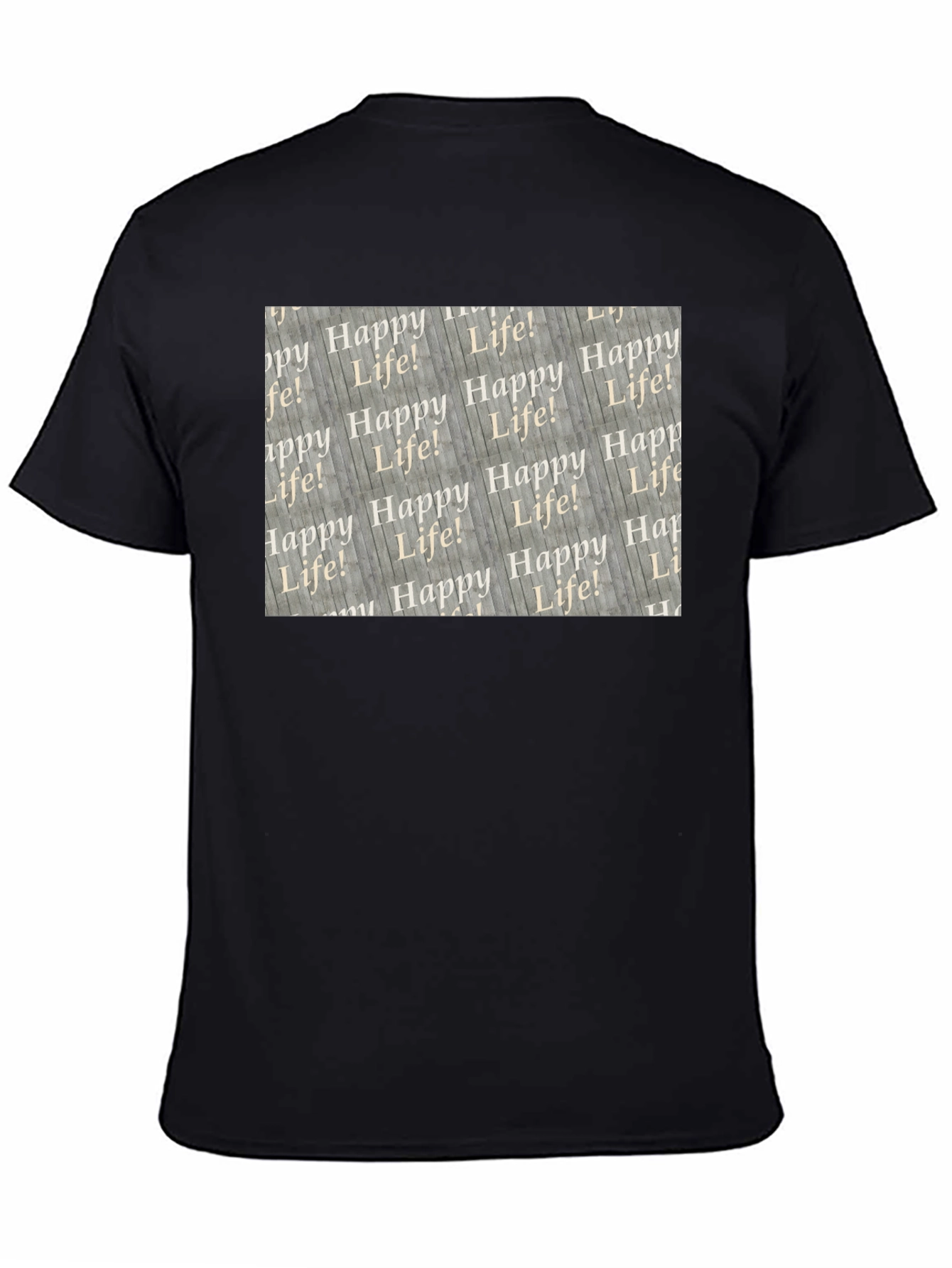 Happy Life Patterned Black T-Shirt