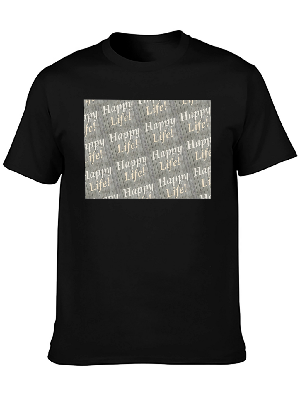 Happy Life Patterned Black T-Shirt