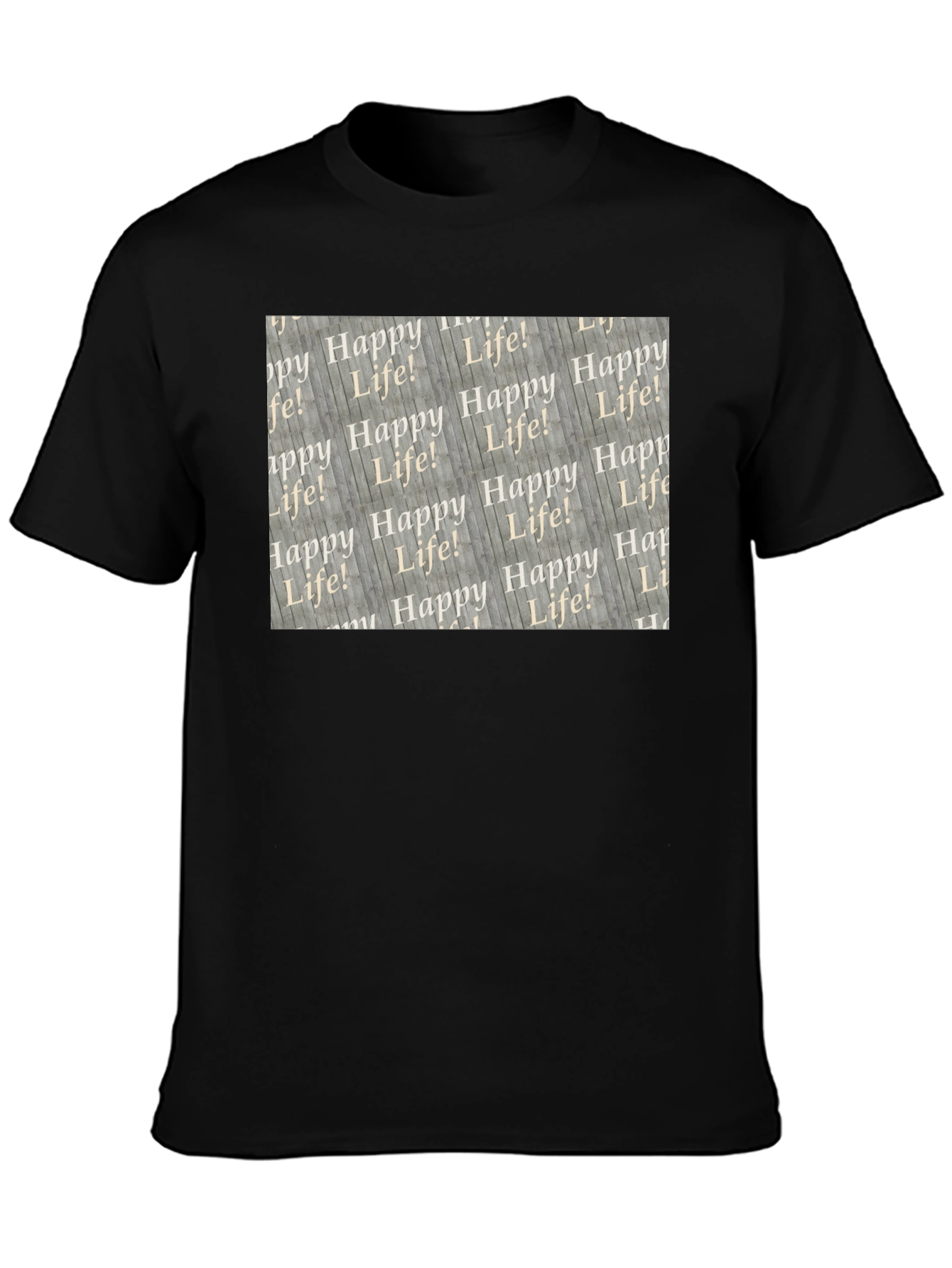 Happy Life Patterned Black T-Shirt