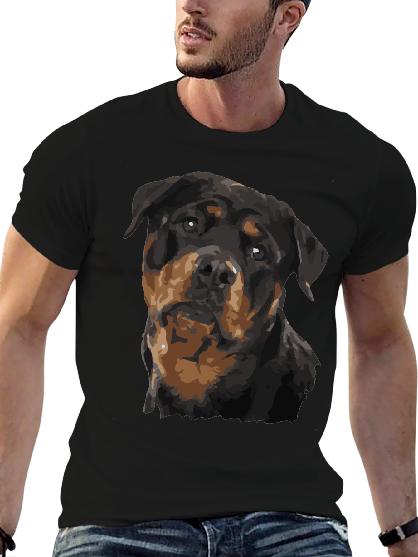 Rottweiler Graphic Print Black T-Shirt