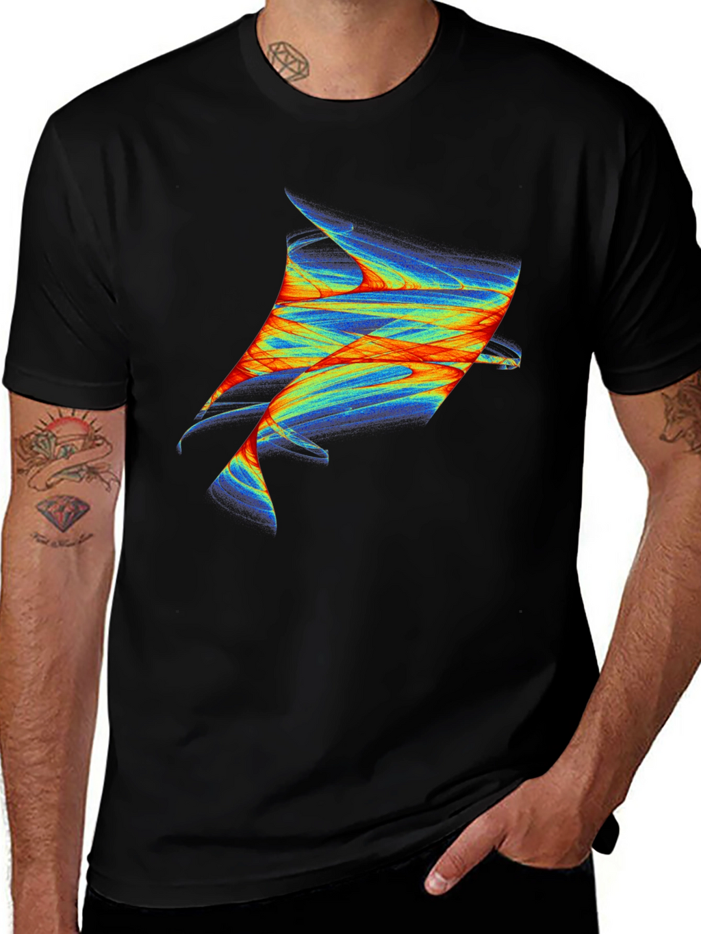 Abstract Fish Graphic Black T-Shirt