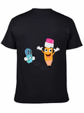 Funny Pencil vs Eraser Cartoon Black T-Shirt