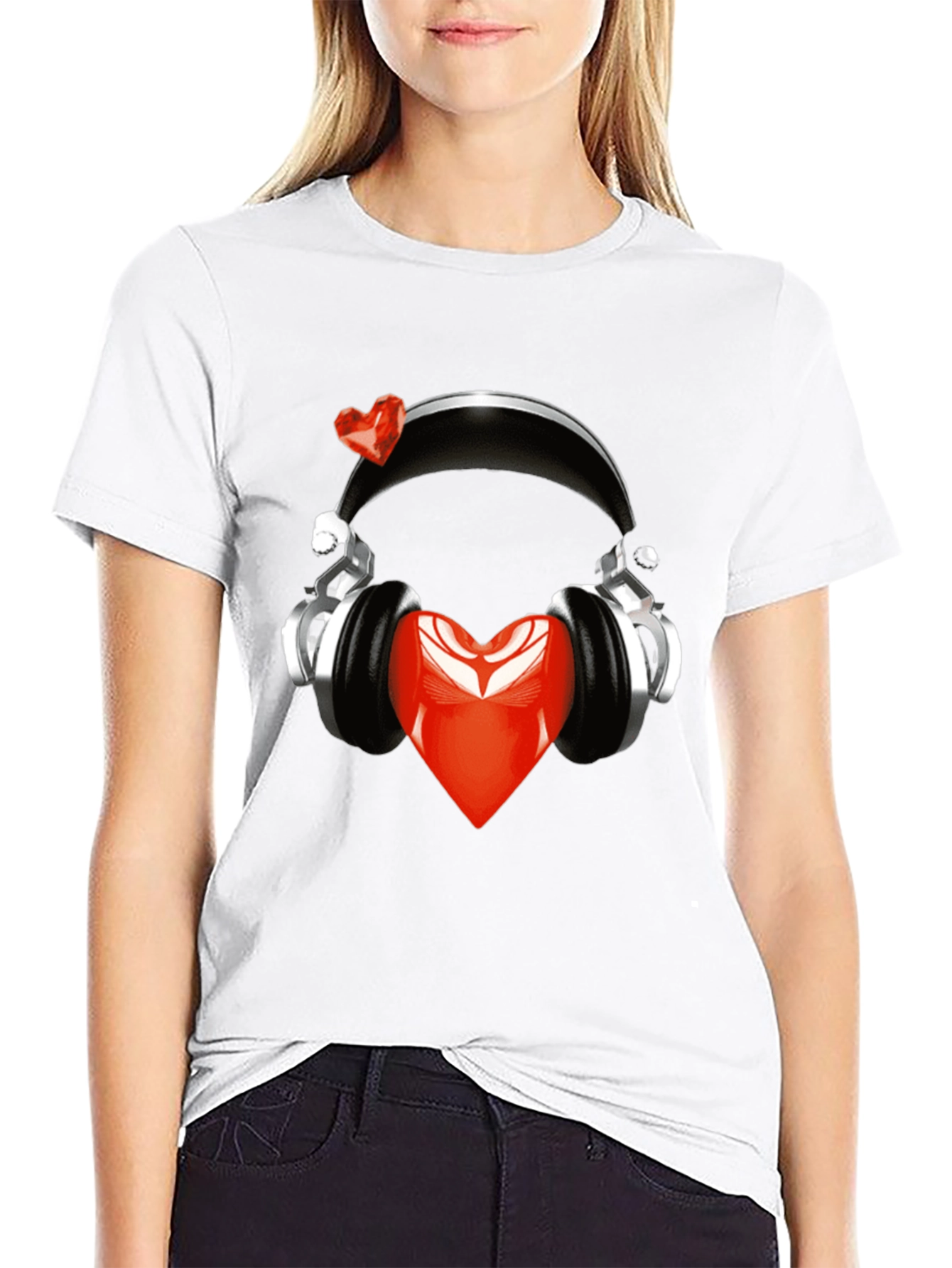 Heart Headphones Black T-Shirt - Music Lover Fashion