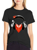 Heart Headphones Black T-Shirt - Music Lover Fashion