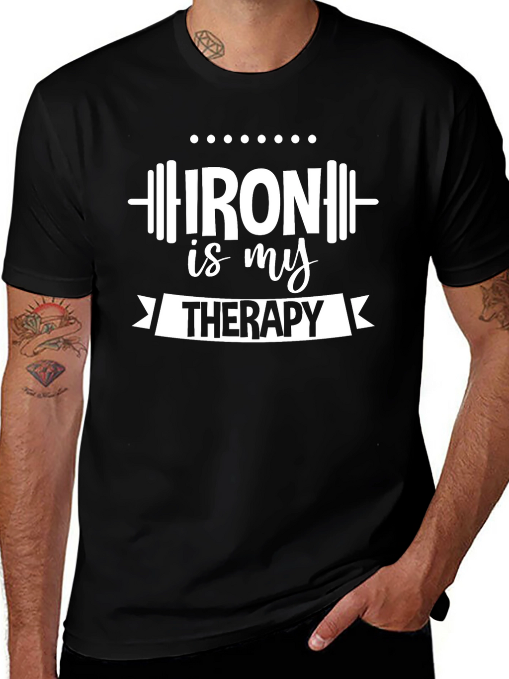 Iron is My Therapy Black Graphic T-Shirt