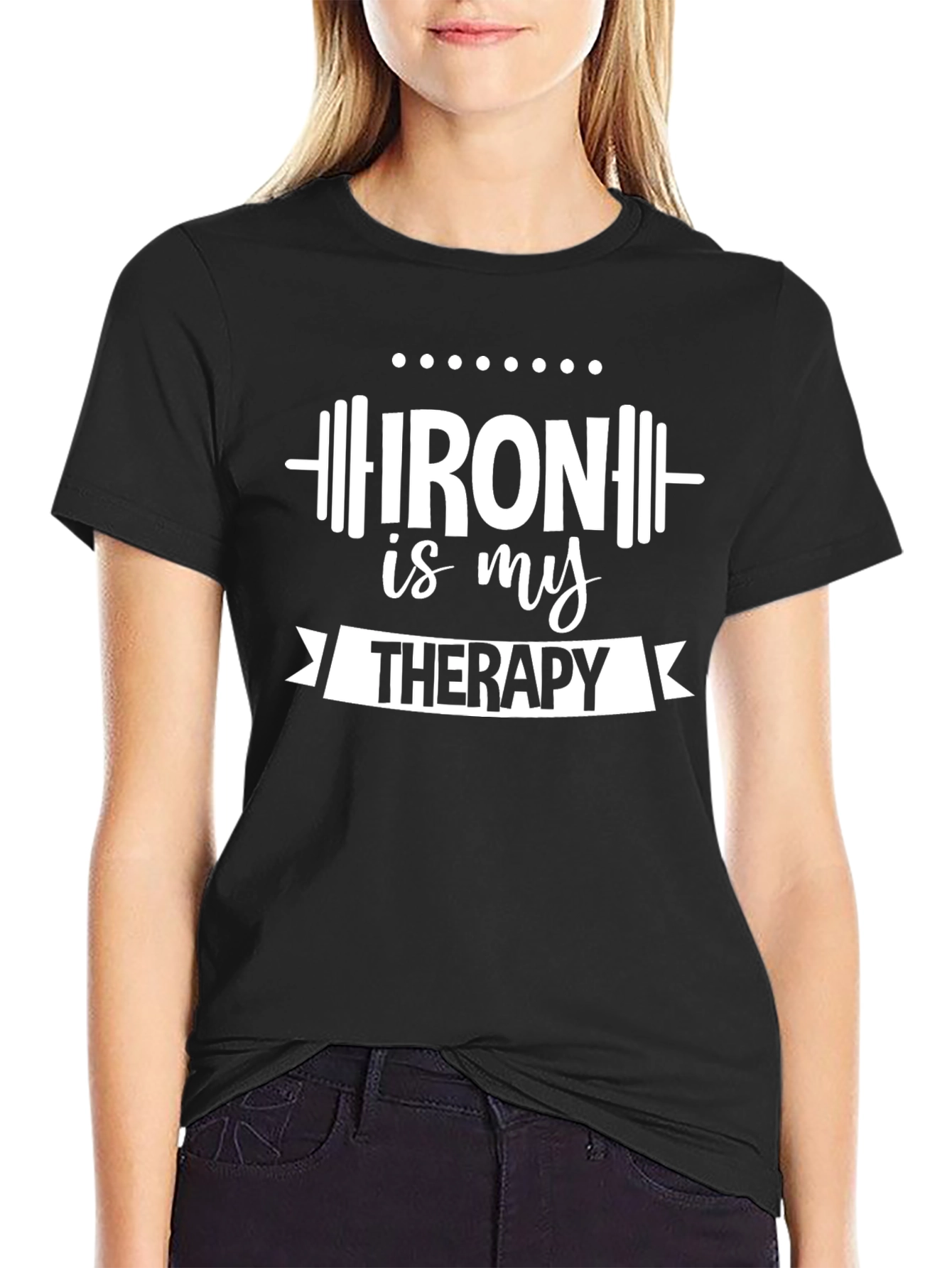 Iron is My Therapy Black Graphic T-Shirt