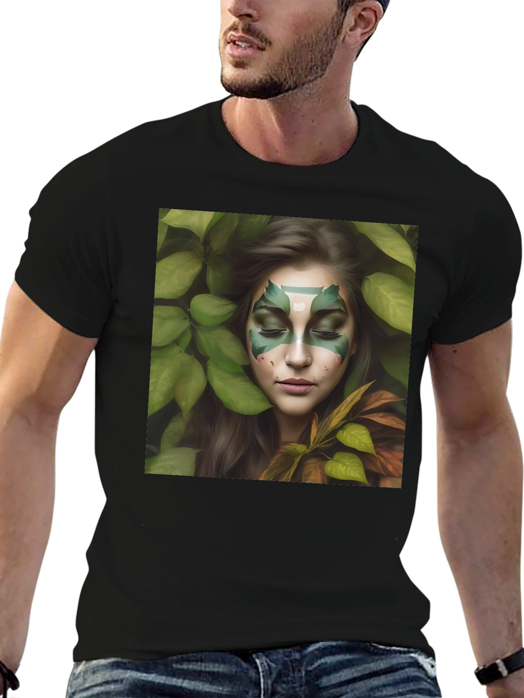 Nature Spirit Graphic Tee - Black Cotton Blend Shirt