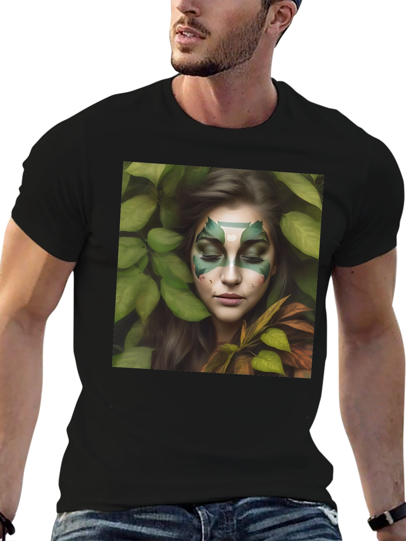Nature Spirit Graphic Tee - Black Cotton Blend Shirt