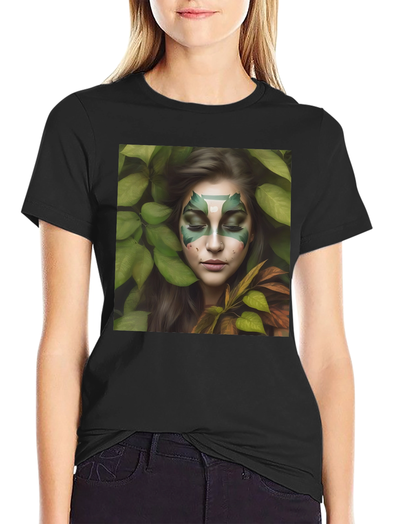 Nature Spirit Graphic Tee - Black Cotton Blend Shirt