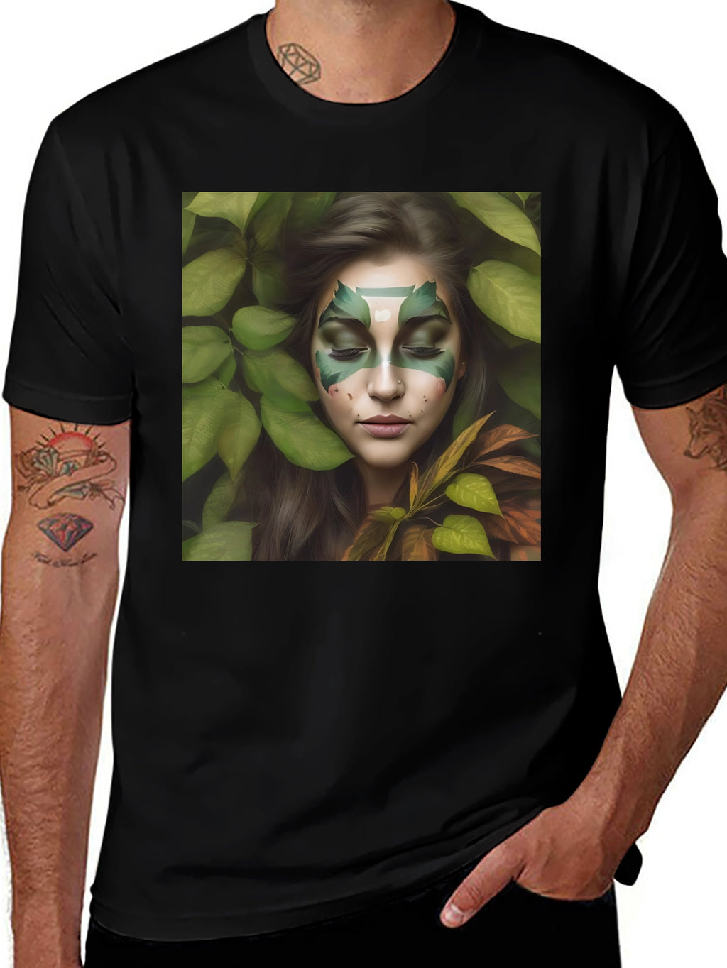 Nature Spirit Graphic Tee - Black Cotton Blend Shirt