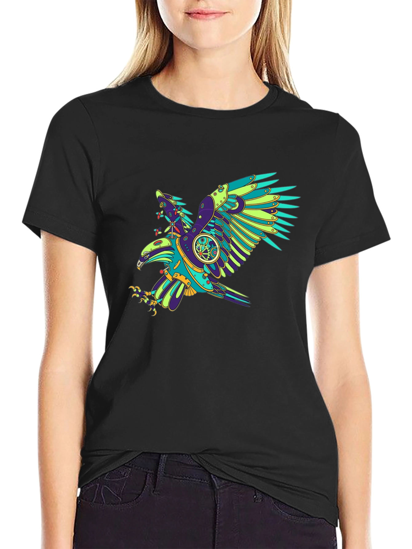 Steampunk Eagle Graphic Black T-Shirt