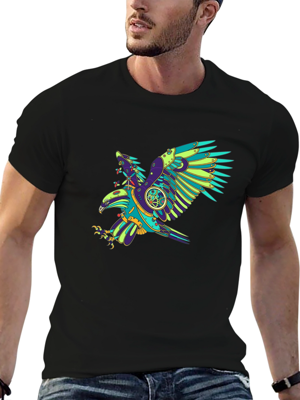 Steampunk Eagle Graphic Black T-Shirt