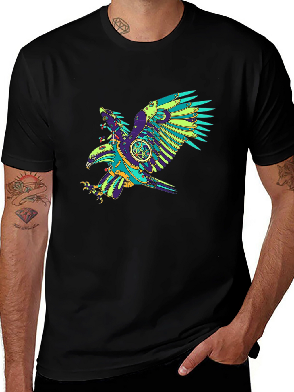 Steampunk Eagle Graphic Black T-Shirt