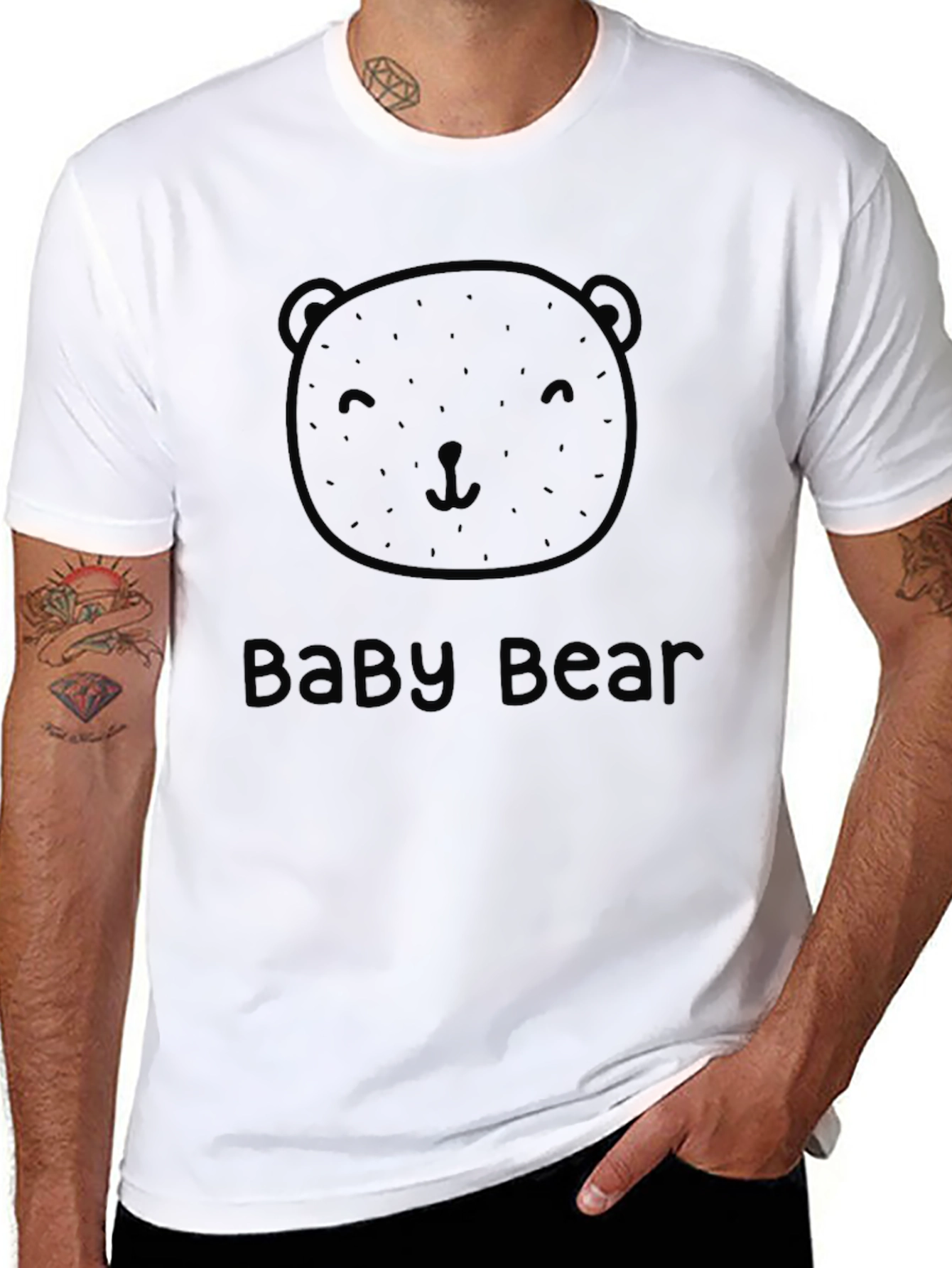 Baby Bear Black Cotton Graphic T-Shirt