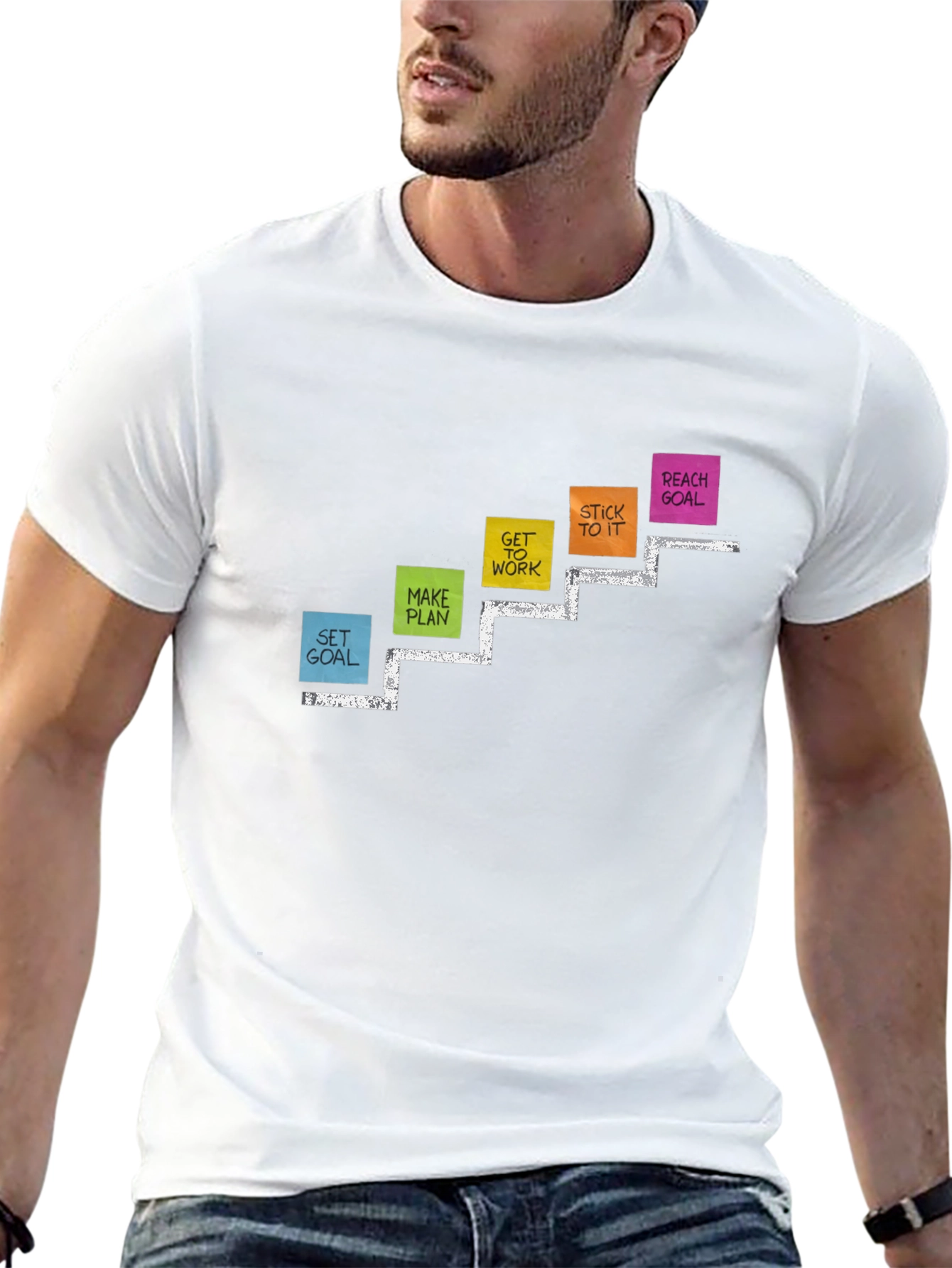 Goal Steps Graphic Print Black T-Shirt