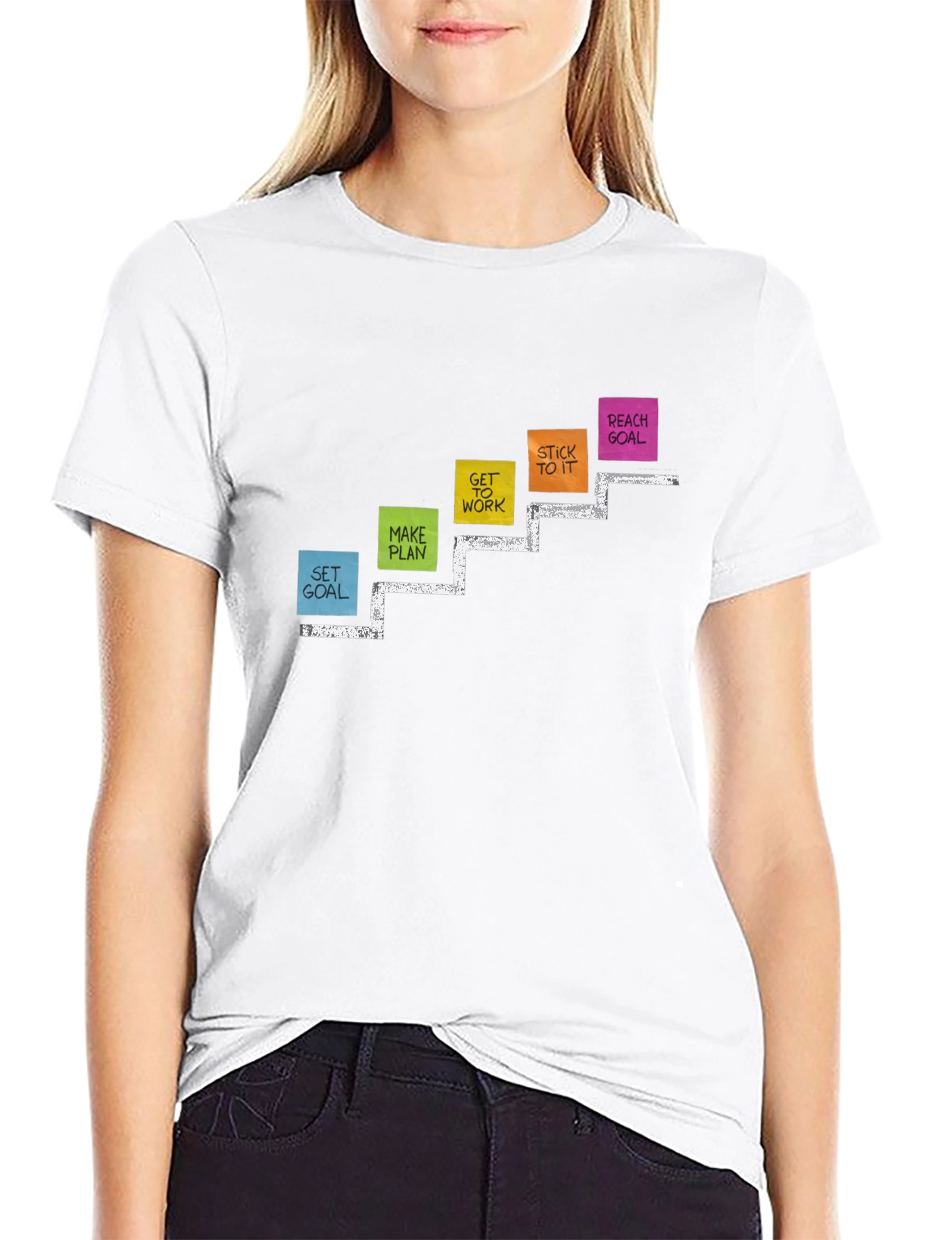 Goal Steps Graphic Print Black T-Shirt