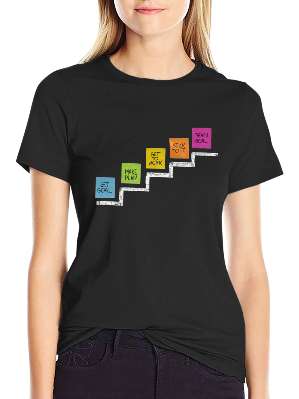 Goal Steps Graphic Print Black T-Shirt