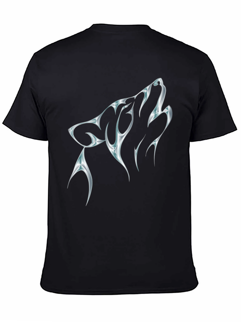 Mens Black T-Shirt with Chrome Wolf Graphic
