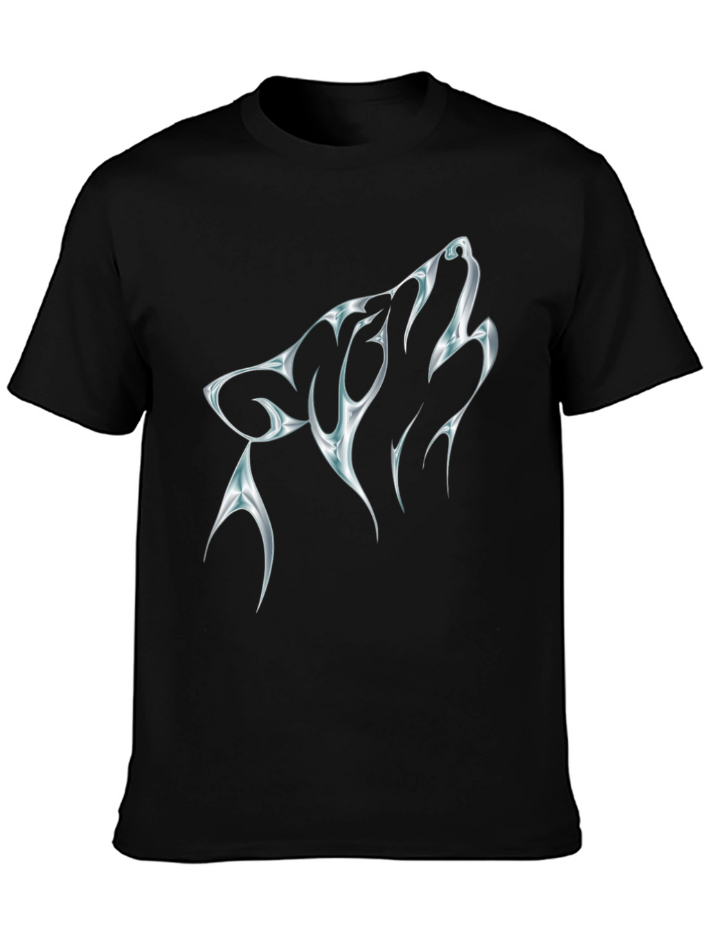 Mens Black T-Shirt with Chrome Wolf Graphic