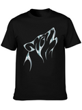 Mens Black T-Shirt with Chrome Wolf Graphic