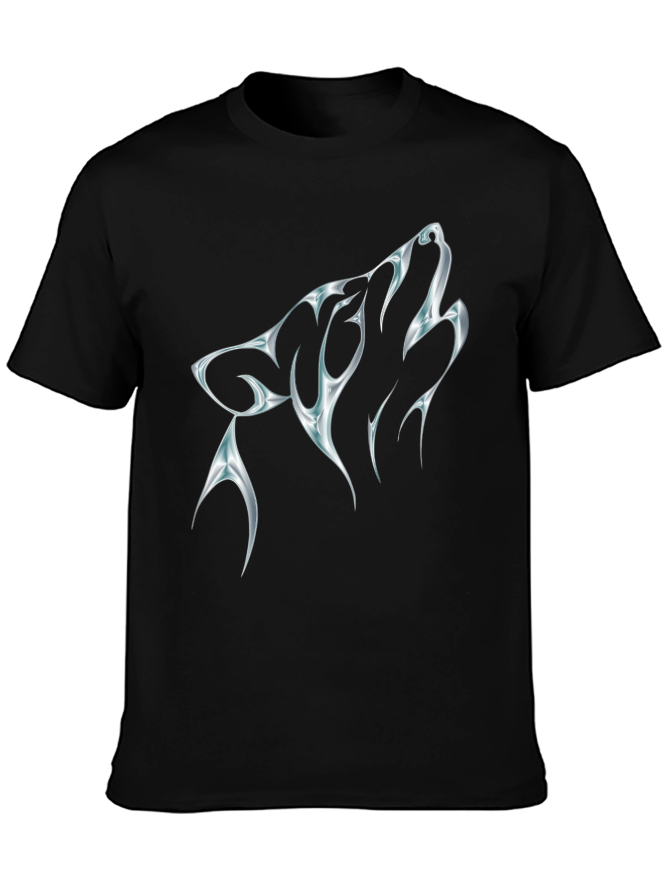 Mens Black T-Shirt with Chrome Wolf Graphic