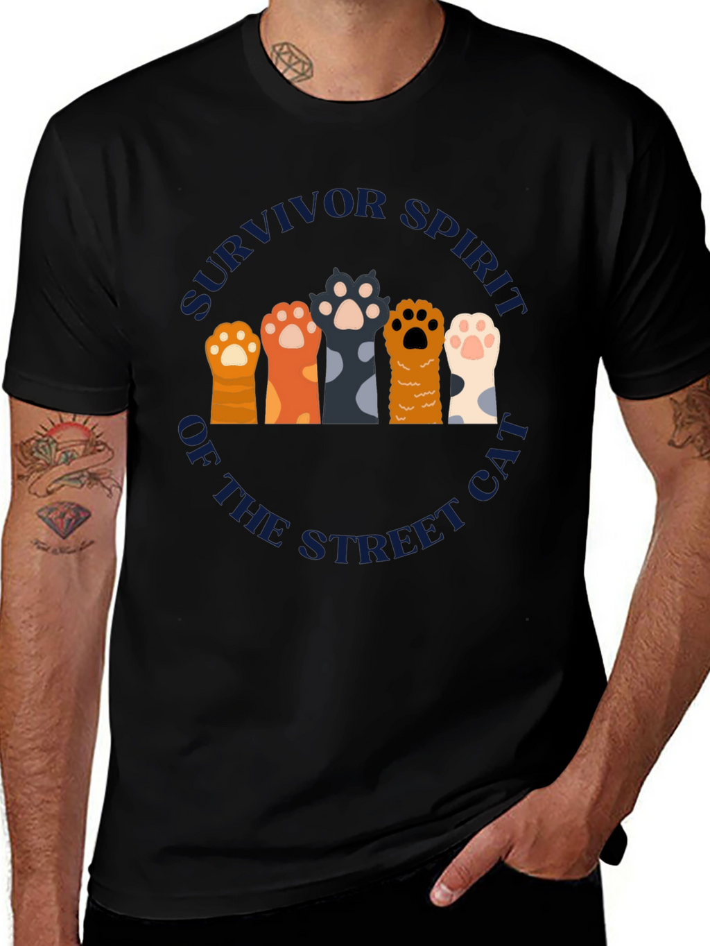 Survivor Spirit Cat Paw Print Graphic T-Shirt