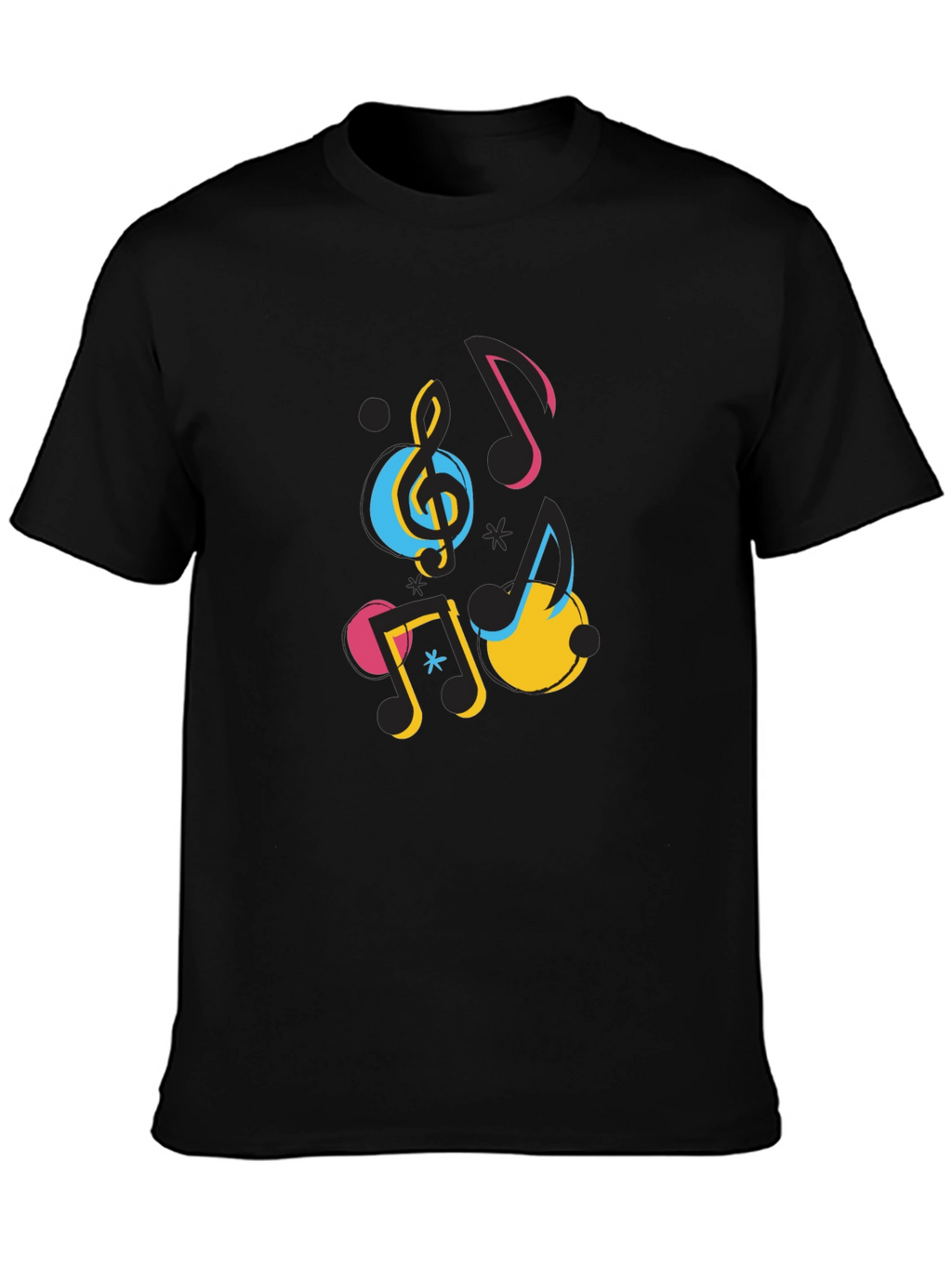 Musical Notes Graphic Print Black T-Shirt