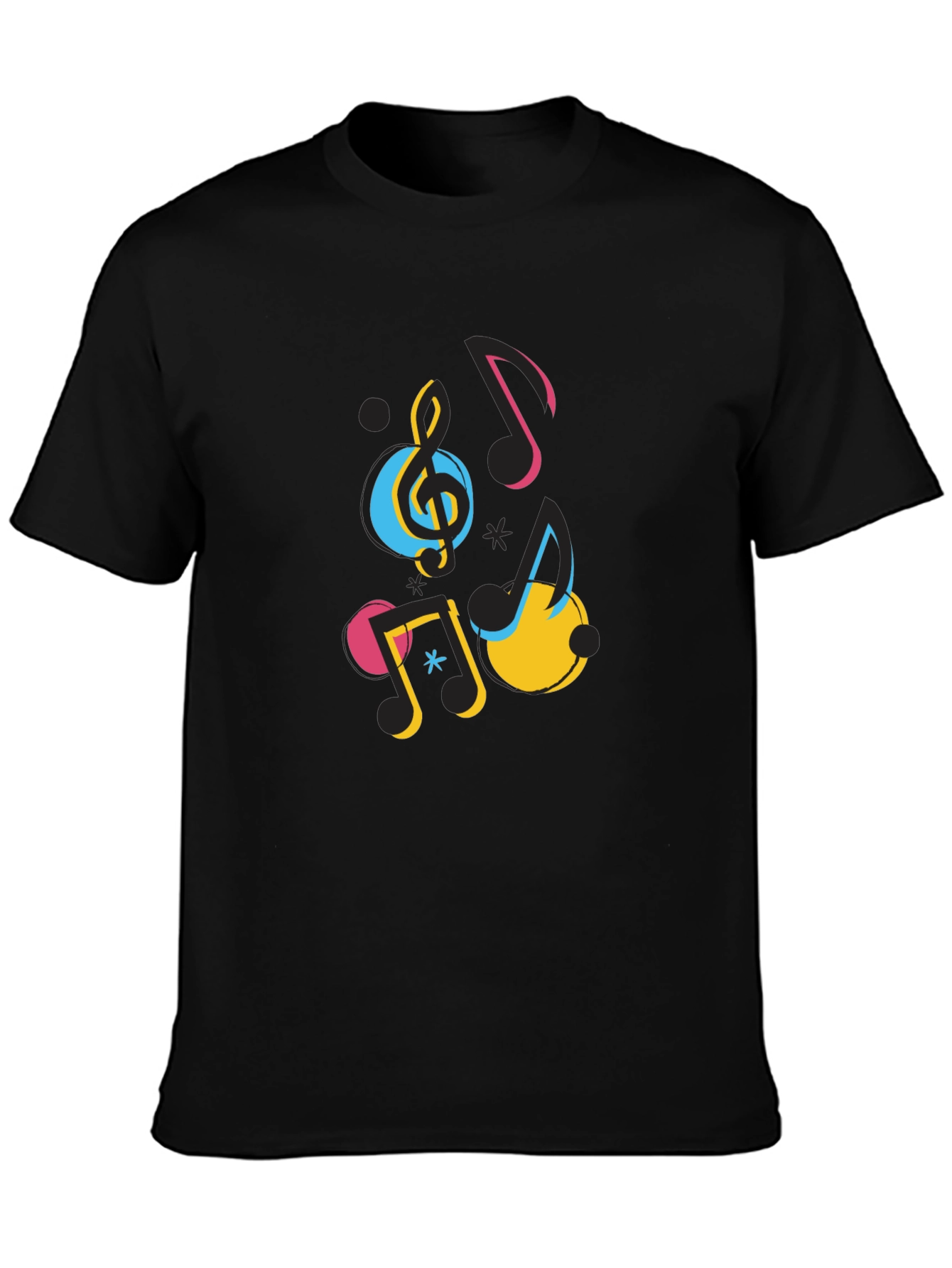 Musical Notes Graphic Print Black T-Shirt