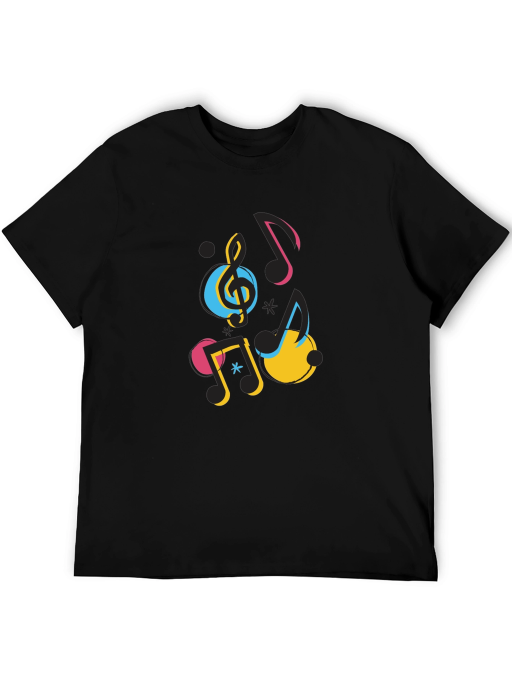 Musical Notes Graphic Print Black T-Shirt