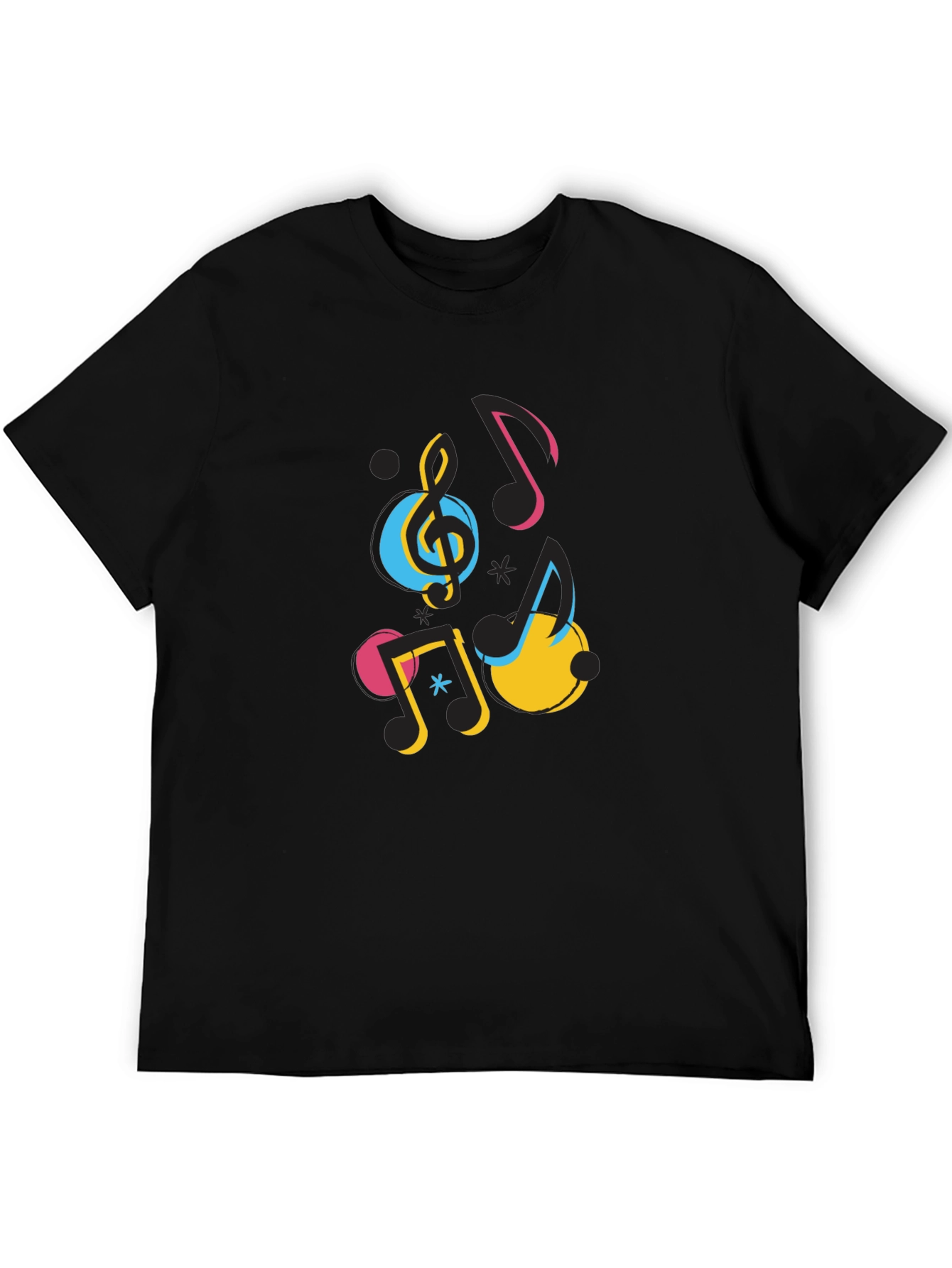 Musical Notes Graphic Print Black T-Shirt