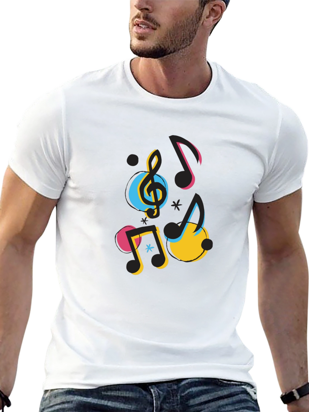 Musical Notes Graphic Print Black T-Shirt