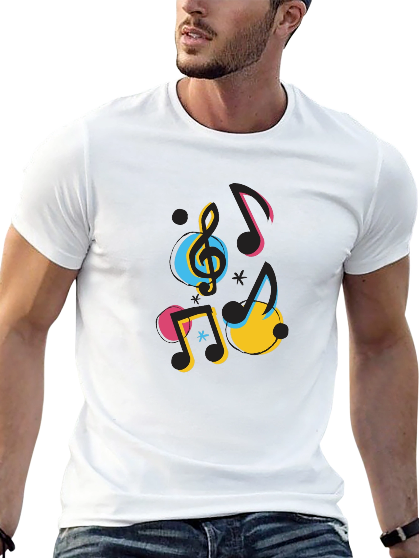 Musical Notes Graphic Print Black T-Shirt