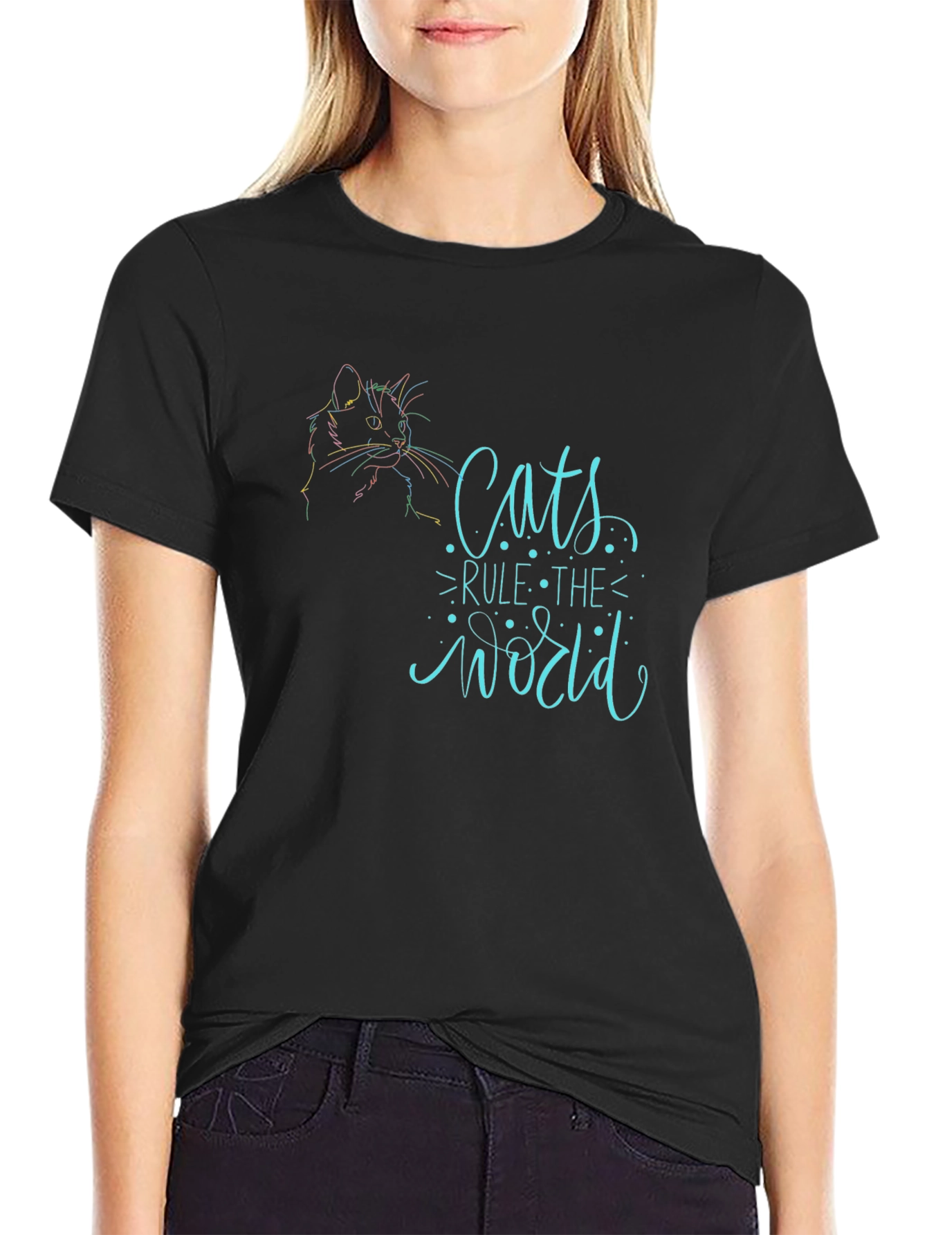 Cats Rule the World Graphic Tee - Black T-Shirt