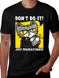 Funny Procrastinate Cat Graphic Black T-Shirt