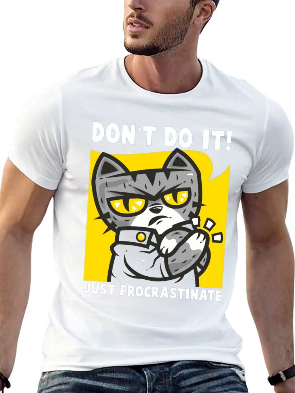 Funny Procrastinate Cat Graphic Black T-Shirt