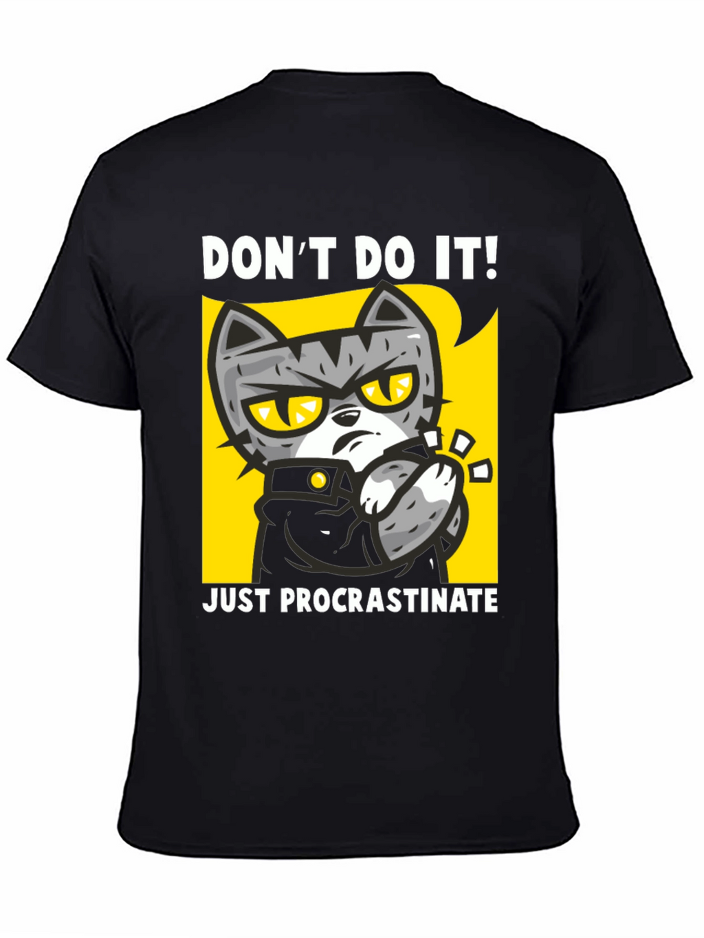 Funny Procrastinate Cat Graphic Black T-Shirt