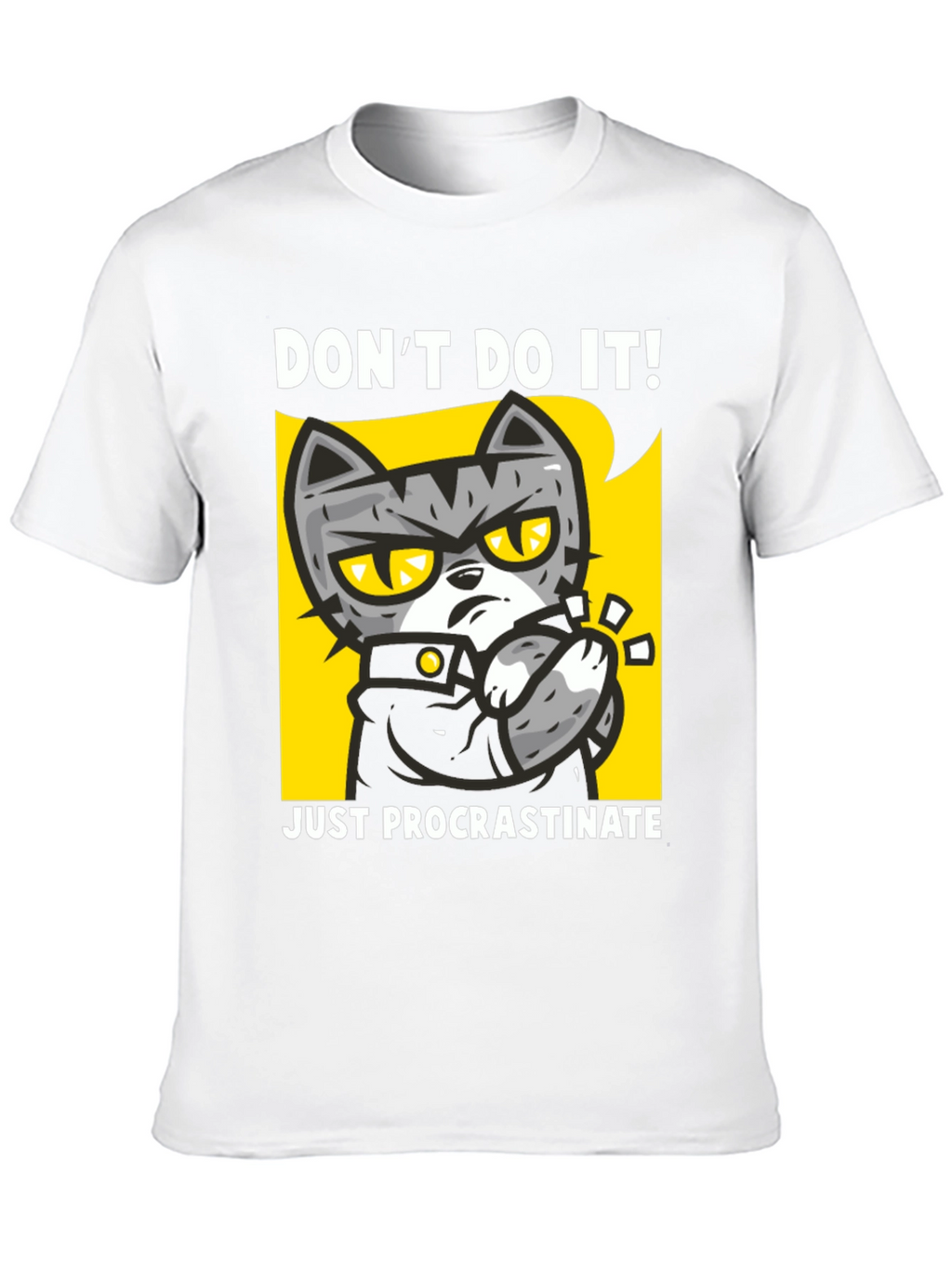 Funny Procrastinate Cat Graphic Black T-Shirt