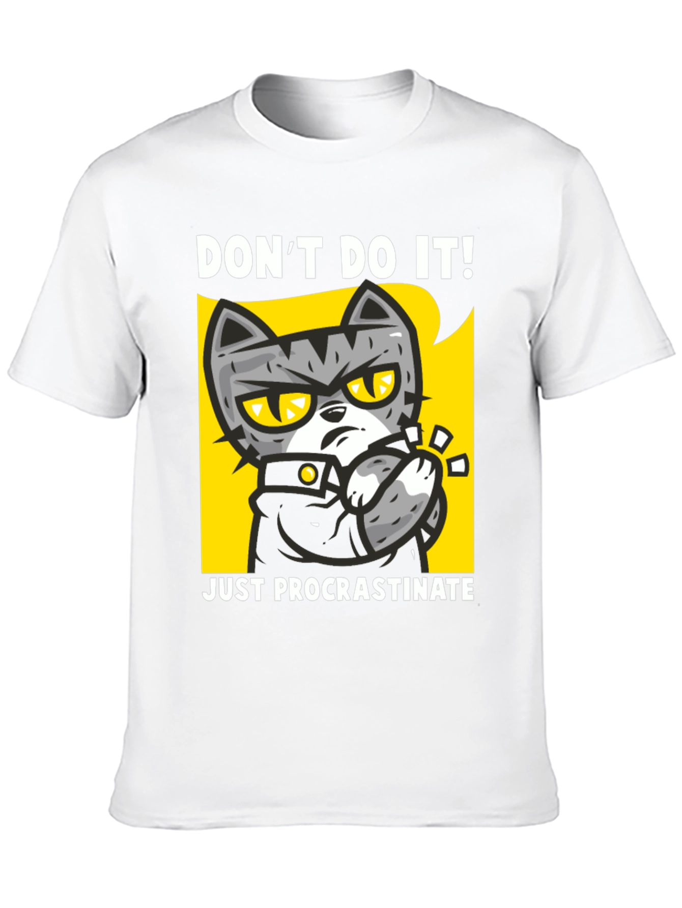 Funny Procrastinate Cat Graphic Black T-Shirt