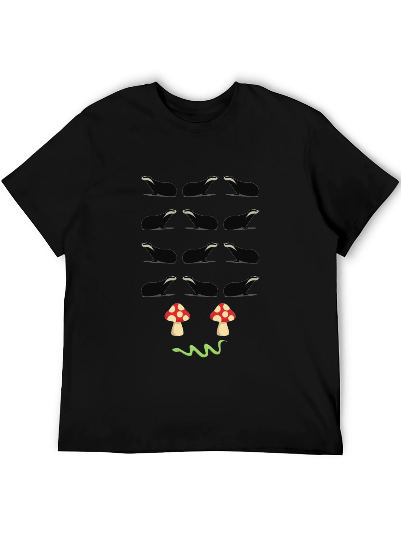 Whimsical Otter Pattern T-Shirt - Mushroom Smile Design