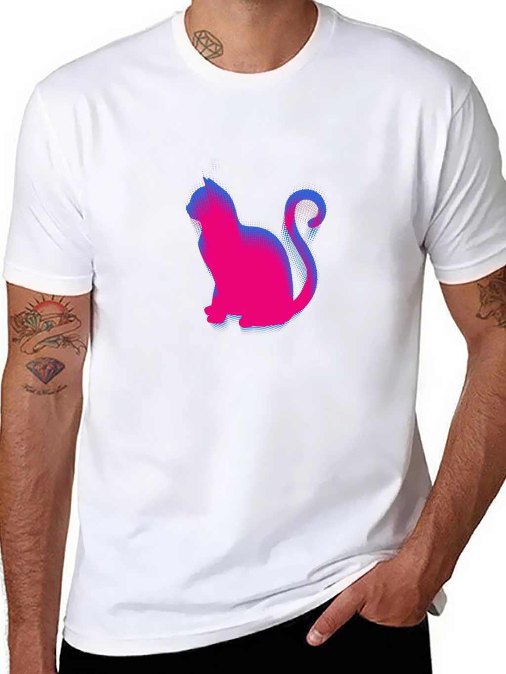 Retro Cat Graphic Tee - Classic Black Crewneck