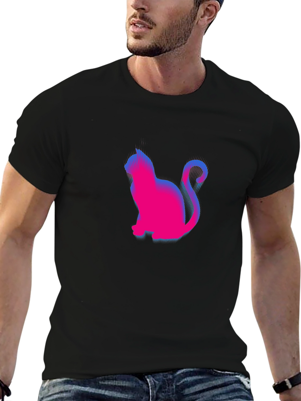 Retro Cat Graphic Tee - Classic Black Crewneck