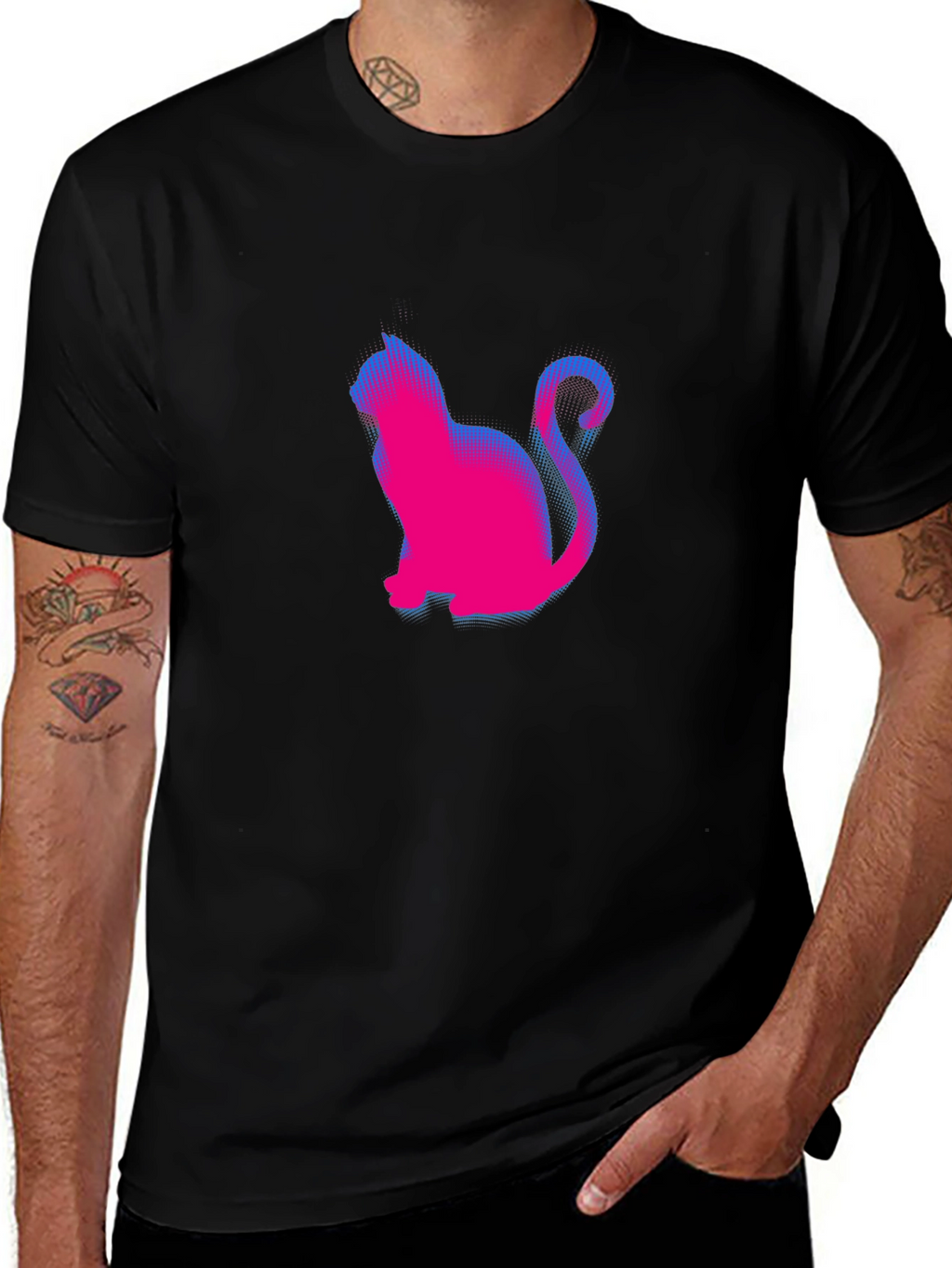 Retro Cat Graphic Tee - Classic Black Crewneck